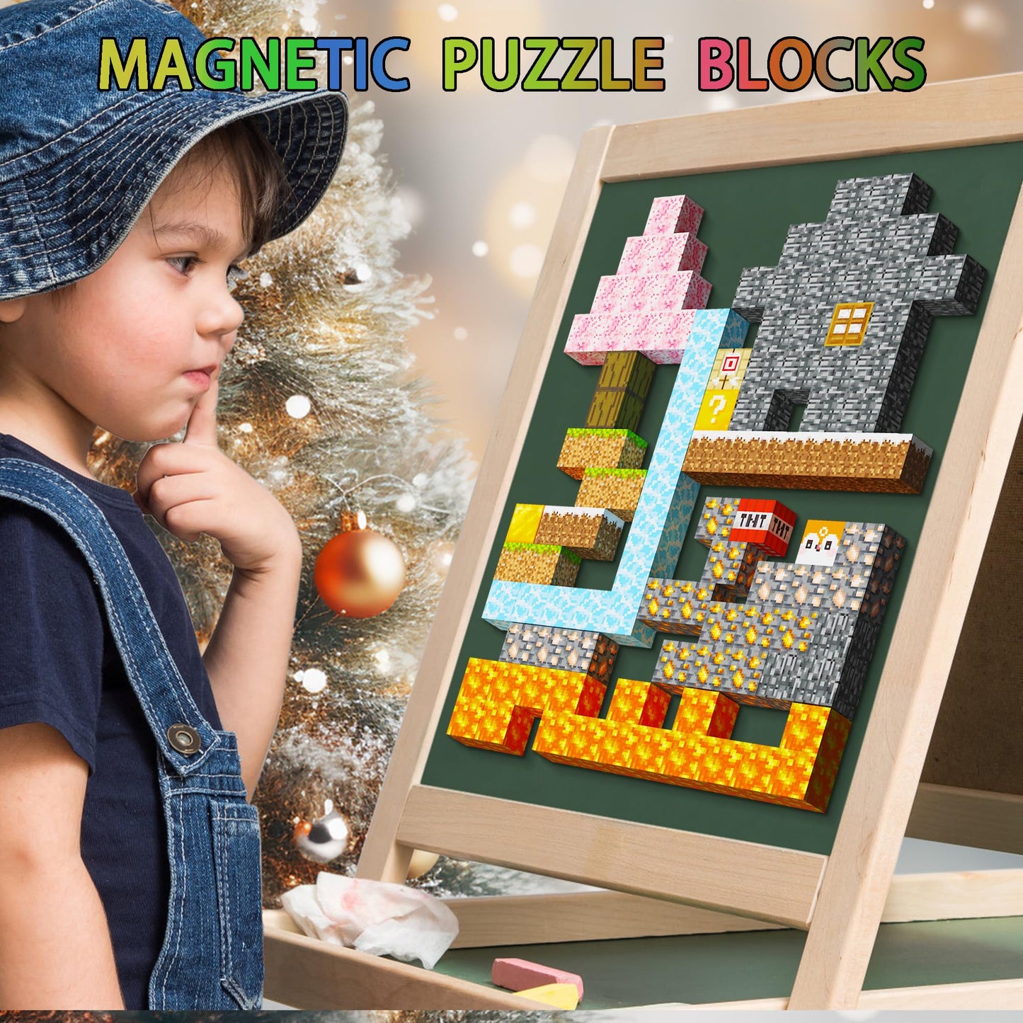 Simplefine Magnetic Blocks 100Pcs,Mine World Craft Toys For Boys 6-8,Magnet Cubes For Kids,Volcano Magnetic Stress Relief Blocks