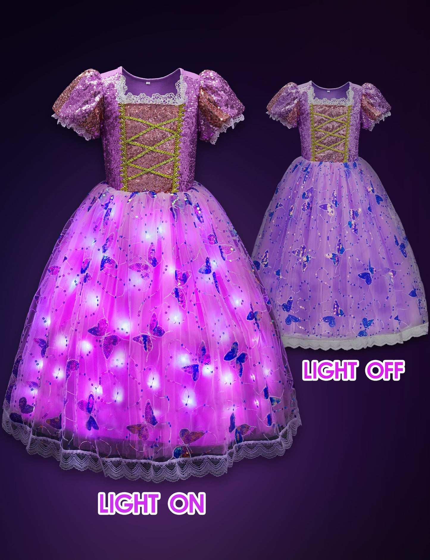 Davvew Princess Dresses For Girls,Light Up Princess Costume For Christmas, Halloween, Birthday Gifts For Age 3-8 Year Old