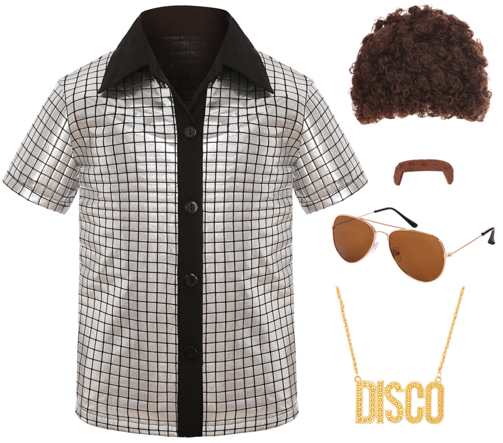 Sizgaroot 70S Outfits For Boys Disco Costume Kids Halloween Party Dress Up (Silver, 10-12 Years)
