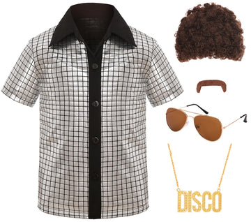 Sizgaroot 70S Outfits For Boys Disco Costume Kids Halloween Party Dress Up (Silver, 10-12 Years)