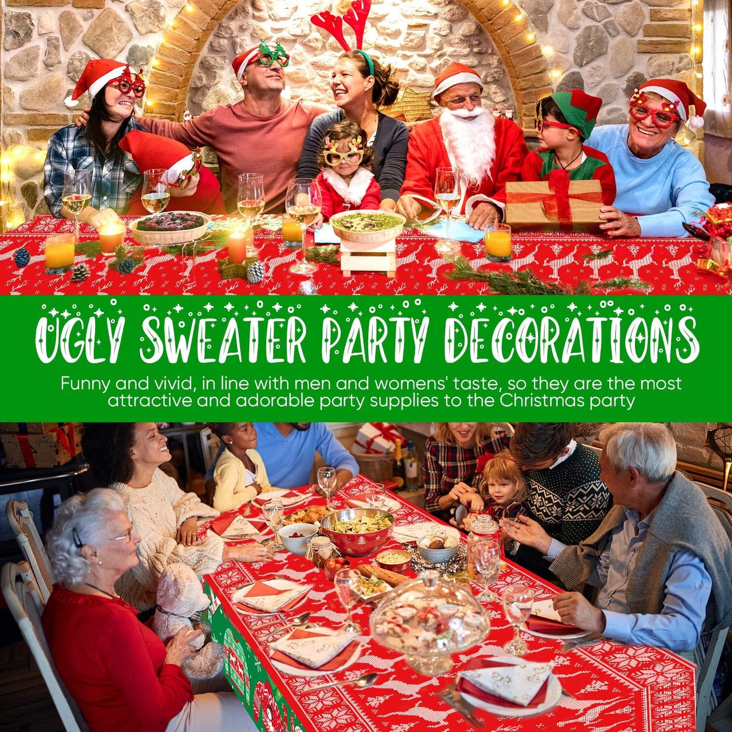 Christmas Plastic Tablecloth Christmas Table Cover Set Ugly and Sweater Party Tablecloth Xmas Sweater Table Cover Snowflake for