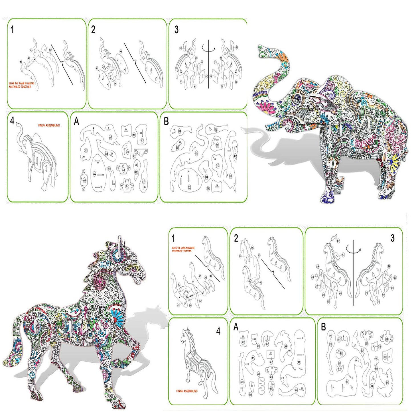 Kazoku Crafts For Girls Ages 8-12 3D Coloring Puzzles Toys 4 Animals Puzzles With 12 Pen Markers Creative Arts And Crafts Kits F