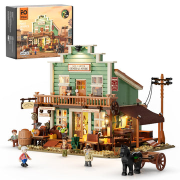 Funwhole Western General Store Lighting Building-Bricks Set - 1895 Pcs The Old West Town Collection Display Set For Adults And West Lovers
