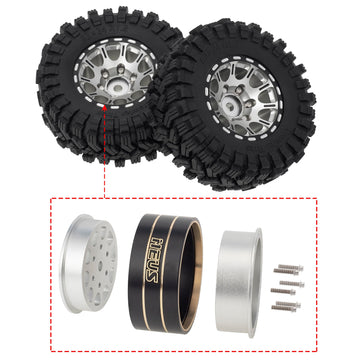 Meus Racing 1.2 Beadlock Wheels Tires Set Brass Rim For Trx4M Scx24 Fcx24 Ax24 1/24 1/18 Rc Crawler Car, Negative 4Mm 42G (Silve
