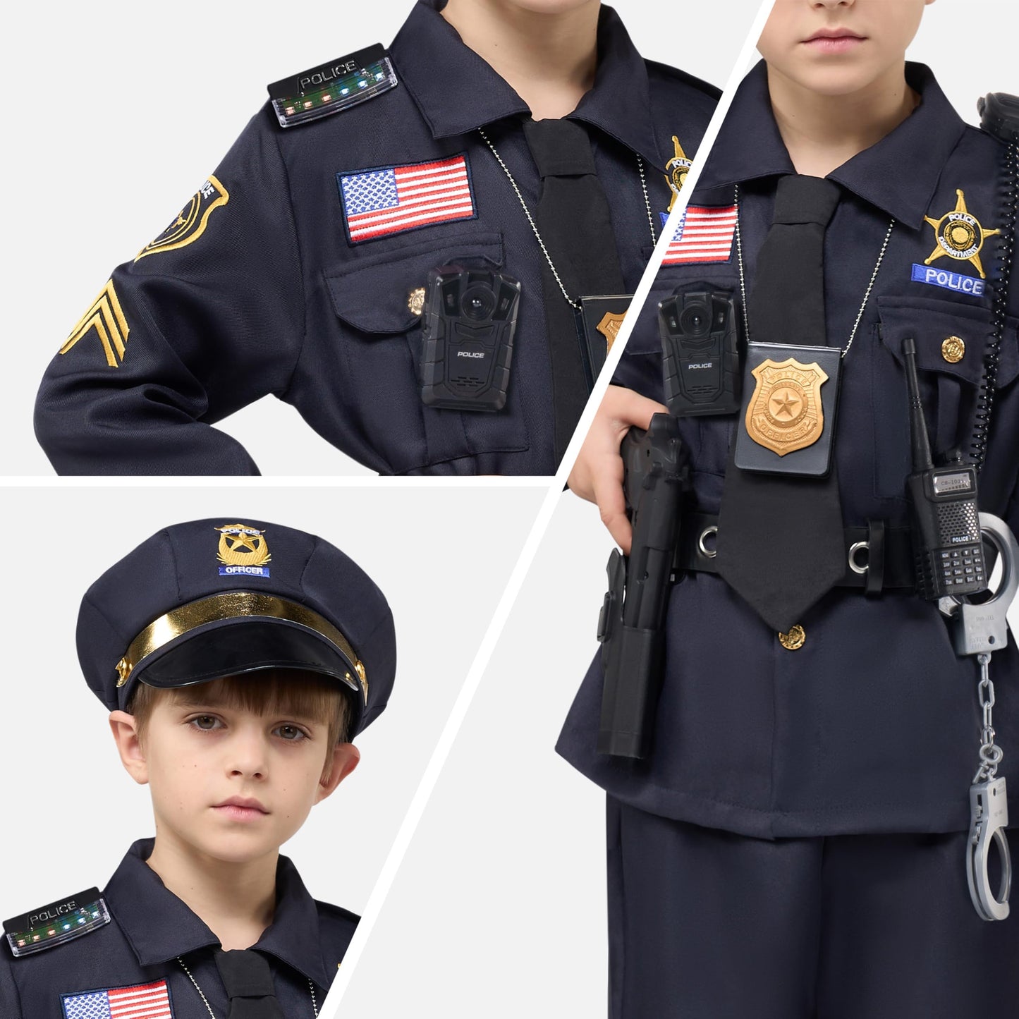 Spooktacular Creations 14PCS Halloween Police Costume for Kids  Black Police Officer Costume for Boys  Toddler Cosplay RolePlay Themed Party (Small  5-7 yrs)