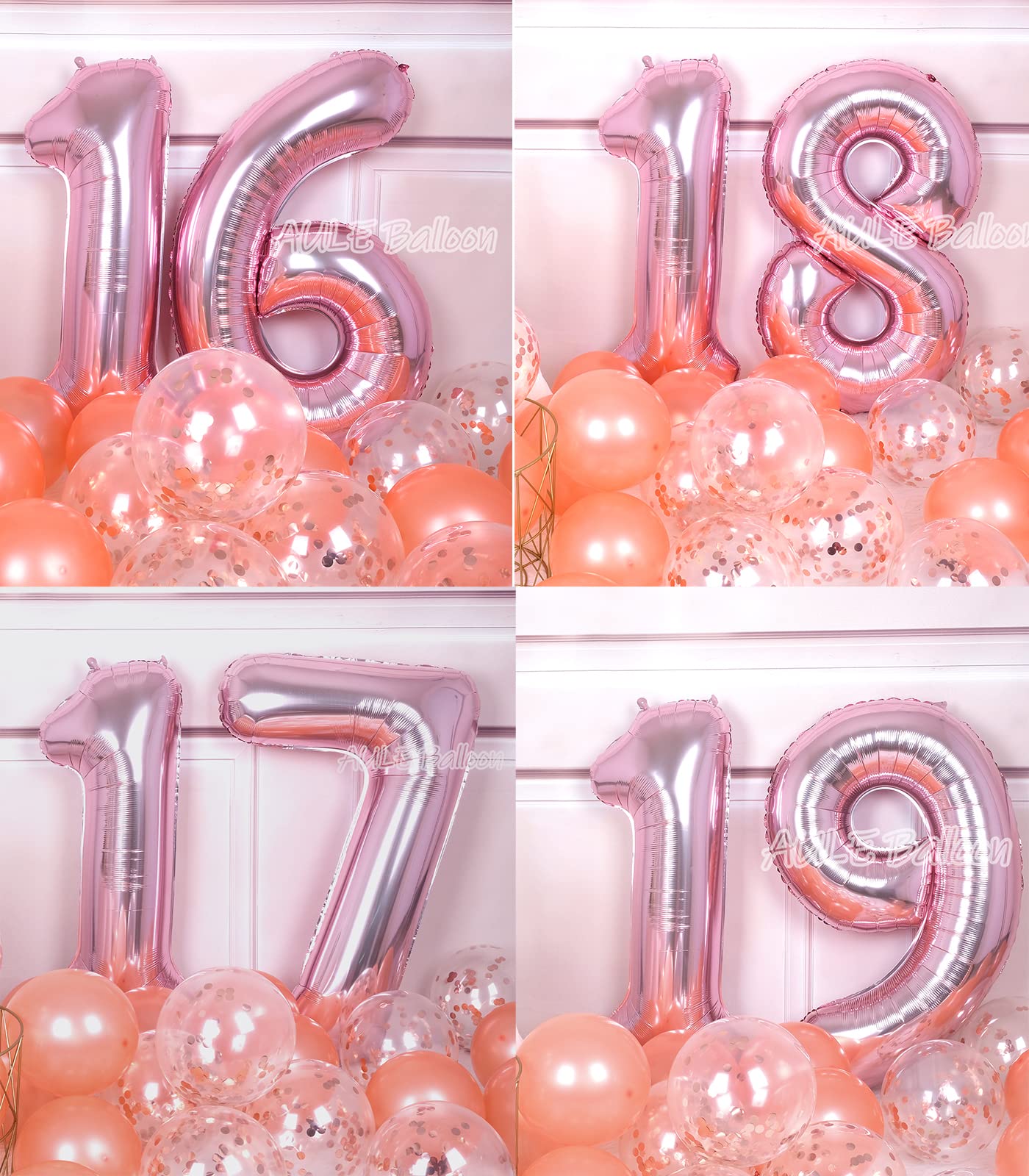 Aule 40 Inch Big Rose Gold 1 Balloon Number Large Foil Helium Number Balloons 0-9 Jumbo Giant Happy 1St Birthday Party Decoratio