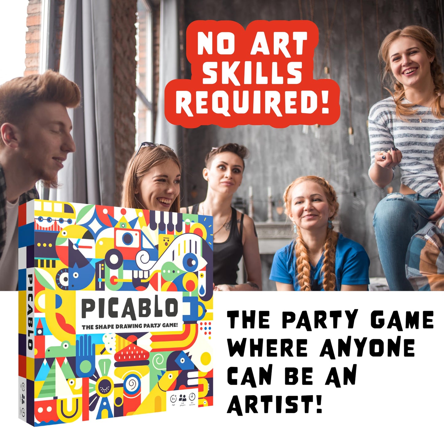 Picablo - The Shape Drawing Family Game, Fun For All Skill Levels, Party, Art, Sketch, Board Game For 2-8 Players, Competitive And Collaborative, Focused On Creativity And Teamwork