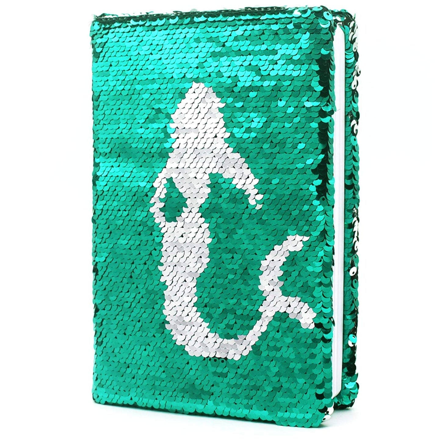 Sequin Girls Journal For Kids, 8.5X5.5 Inches 160 Lined Pages Diary For Girls Mermaid Reversible Flip Sequence Notebook For Teenage Pre School Writing Drawing Travel Gifts (Jellyfish Green-Sliver)