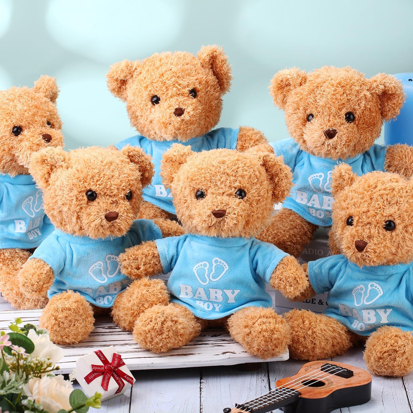 Silipull 6 Pcs Baby Shower Bear Bulk 12 Inch Stuffed Animal Bear Cute T Shirt Plush Bears Toy Gift Fluffy Decorations For Baby S