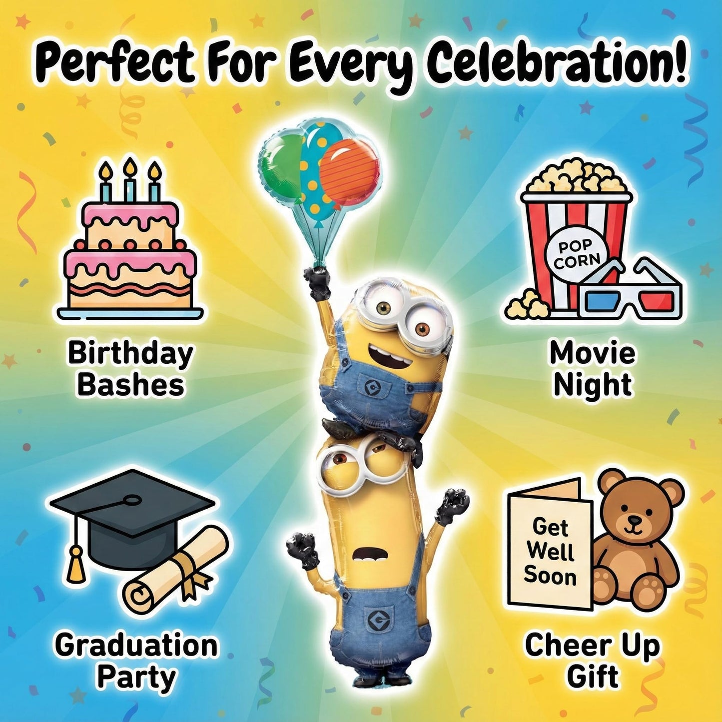 Anagram Minions Stacker Balloon - 61" Rubber - Blue, Yellow, Orange, White - Model 10118429