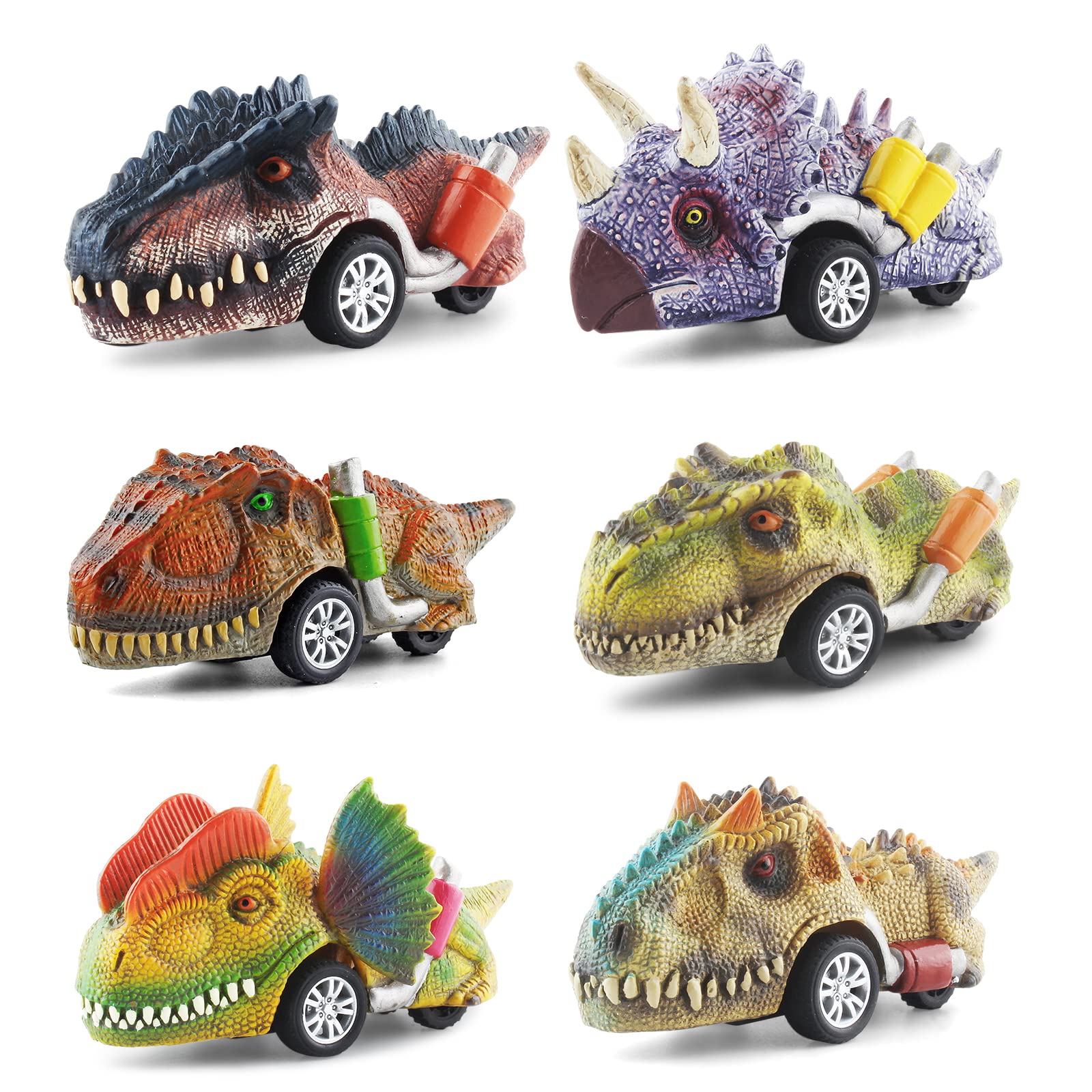 DINOBROS Dinosaur Toys for Kids 3-5, Pull Back Dinosaur Cars for 3 4 5 6 7 Year Old Boys Girls 6 Pack Dino Toys Gifts for Toddle
