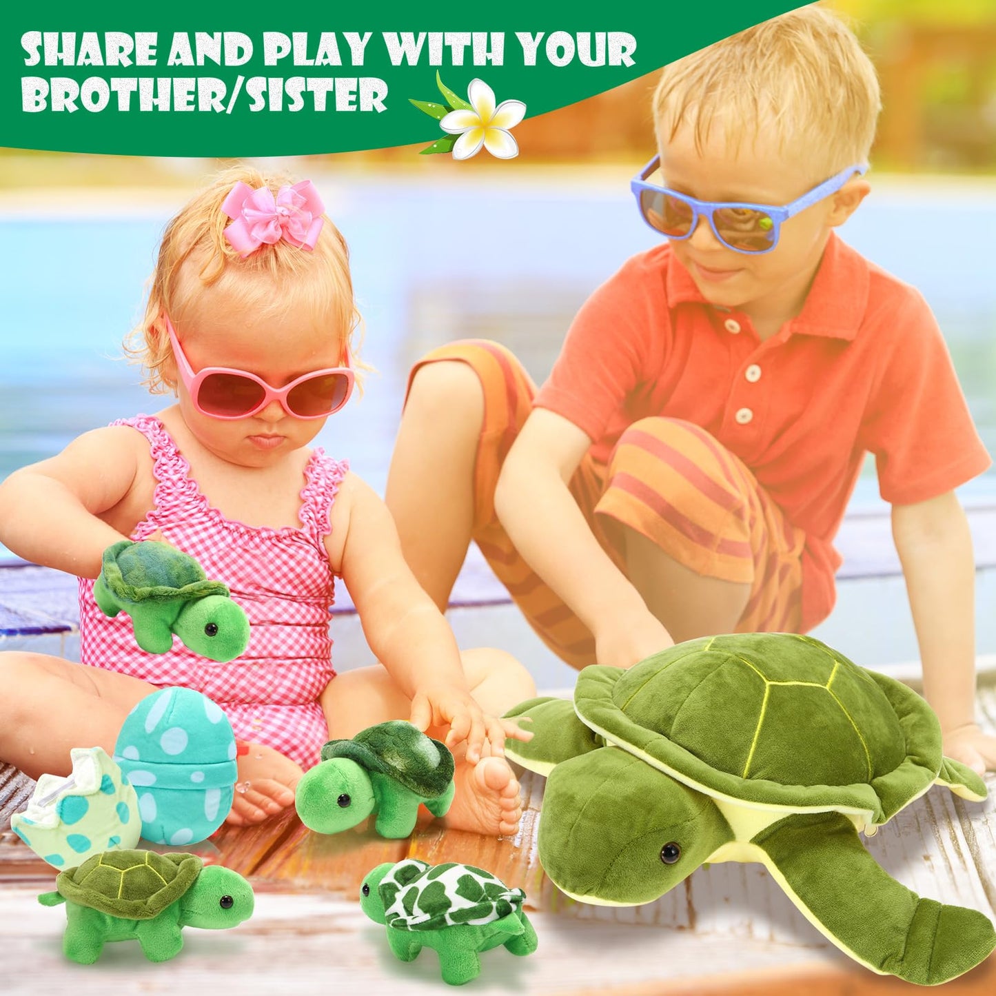 Aoriher 6 Pieces Turtle Stuffed Animal Set 12 Inch Stuffed Plush Sea Turtle Mom With 3 Babies And 2 Eggs For Kids Birthday Valentine‘S Day(Classic)