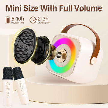Toys Karaoke Microphone Machine For Kids, 4-12 Years Old Birthday Gifts For Girls, Karaoke Toys Gifts For Girls Boys Age 6, 7, 8, 9, 10, 12 +Year Old Portable Bluetooth Singing Mic Speaker-Beige