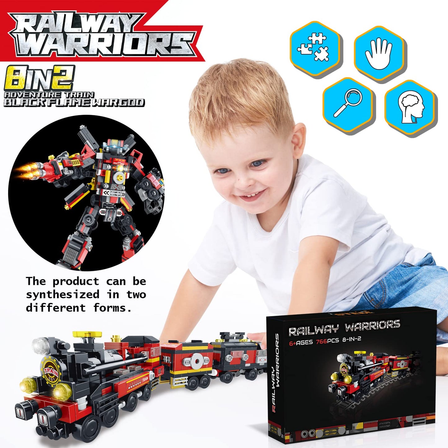 Abbabby Transforming Train Building Block Toys For Boys Girls Aged 6-12.Steam Train Or 8 Locomotive Models Or Train Warrior Robo