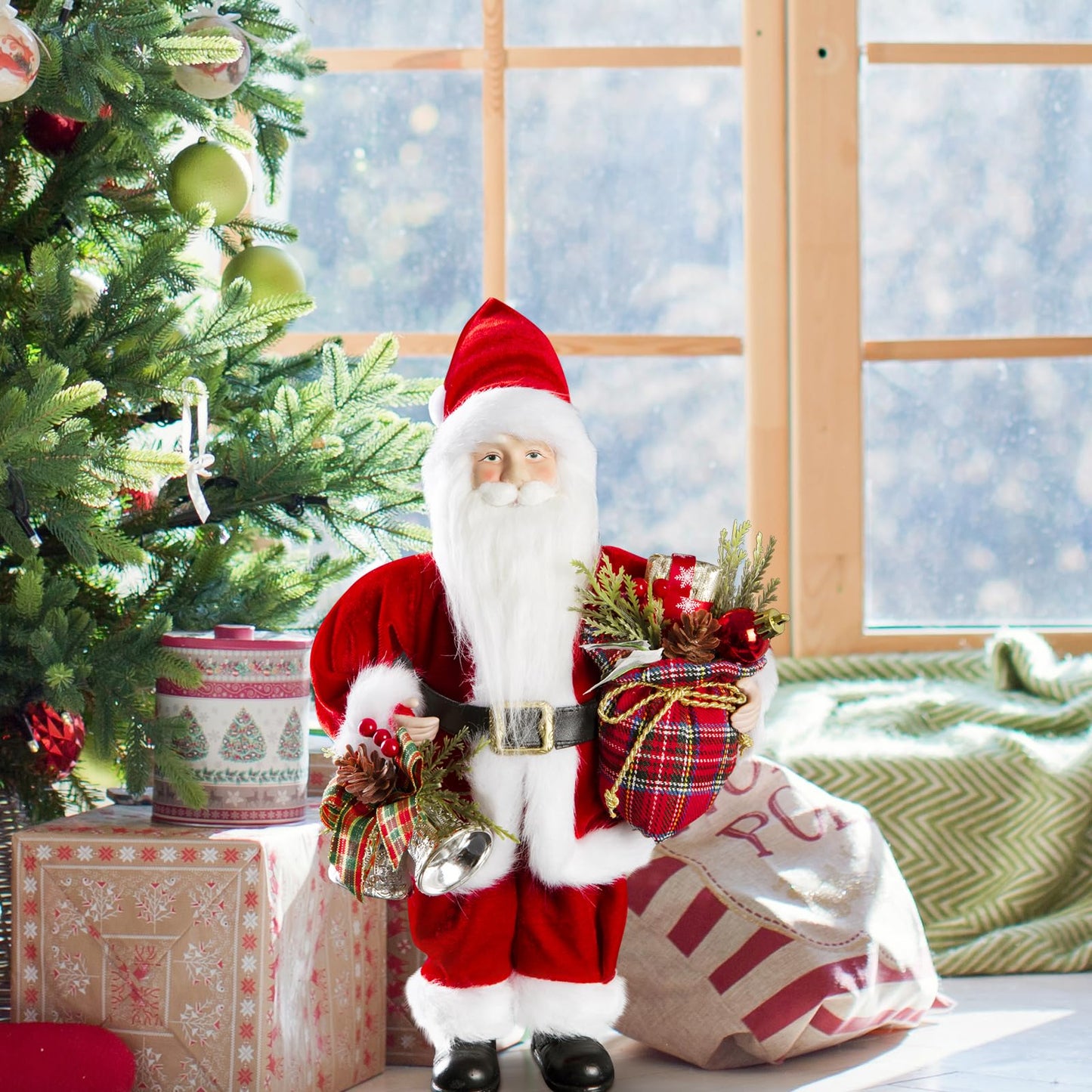 Uten 12' Santa Claus Decorations, Christmas Standing Figurine With Gifts Bag And Bell For New Year Christmas Decoration Navidad Natal Gifts.