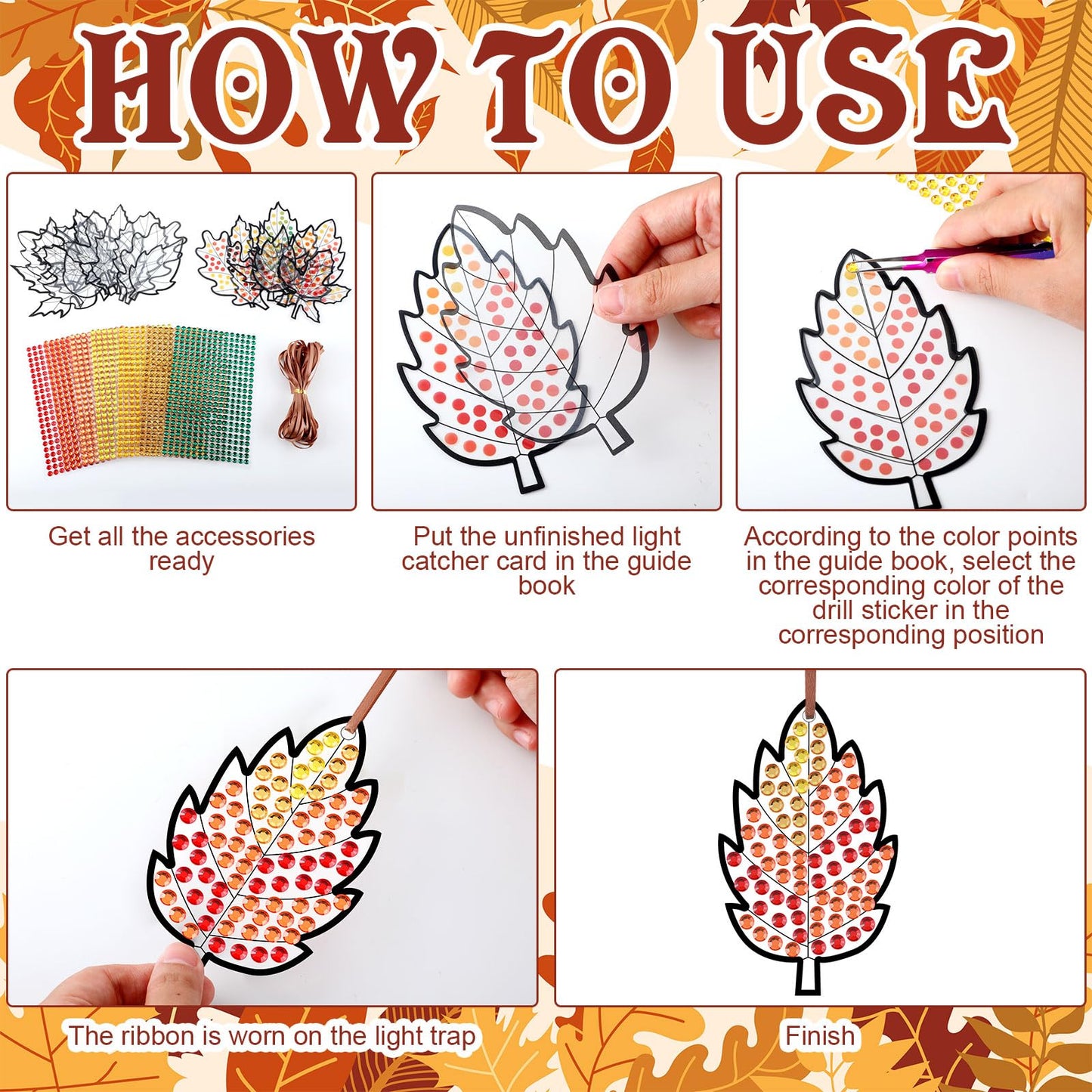 WinnerWhy 36 Sets Maple Diamond Painting Ornaments DIY Gem Window Art Sun Catcher Kits Gemstone Diamond Art Craft and Crafts wit