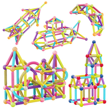 Picassotiles 100 Pcs Magnetic Building Stick Block Construction Set With Storage Bin Colorful Stem Toy Blocks Bar Balls & Rods M
