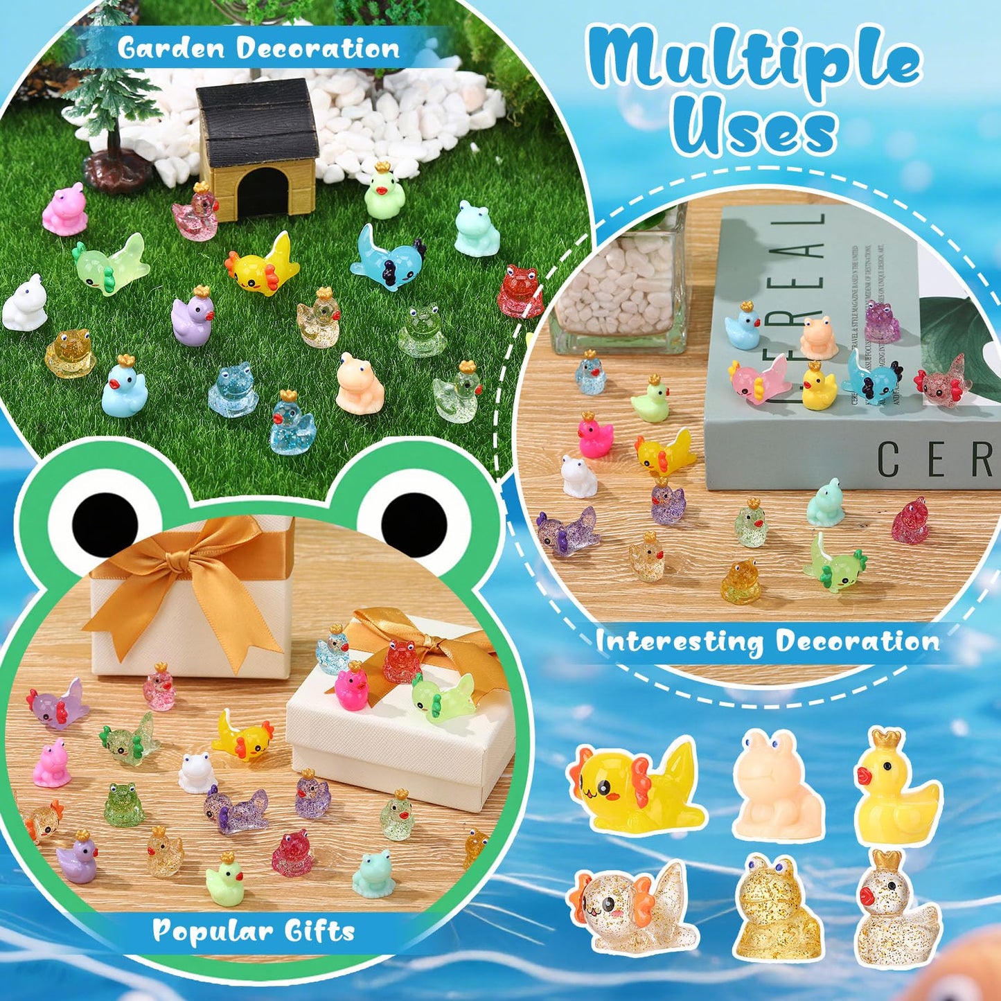 GGSTDDUP 150pcs Mini Resin Animals  Miniature Animal Figurines to Hide  Tiny Resin Crown Ducks  Axolotls  Frogs for Party Favors Bag Fillers Dollhouse Decor(6 Styles)