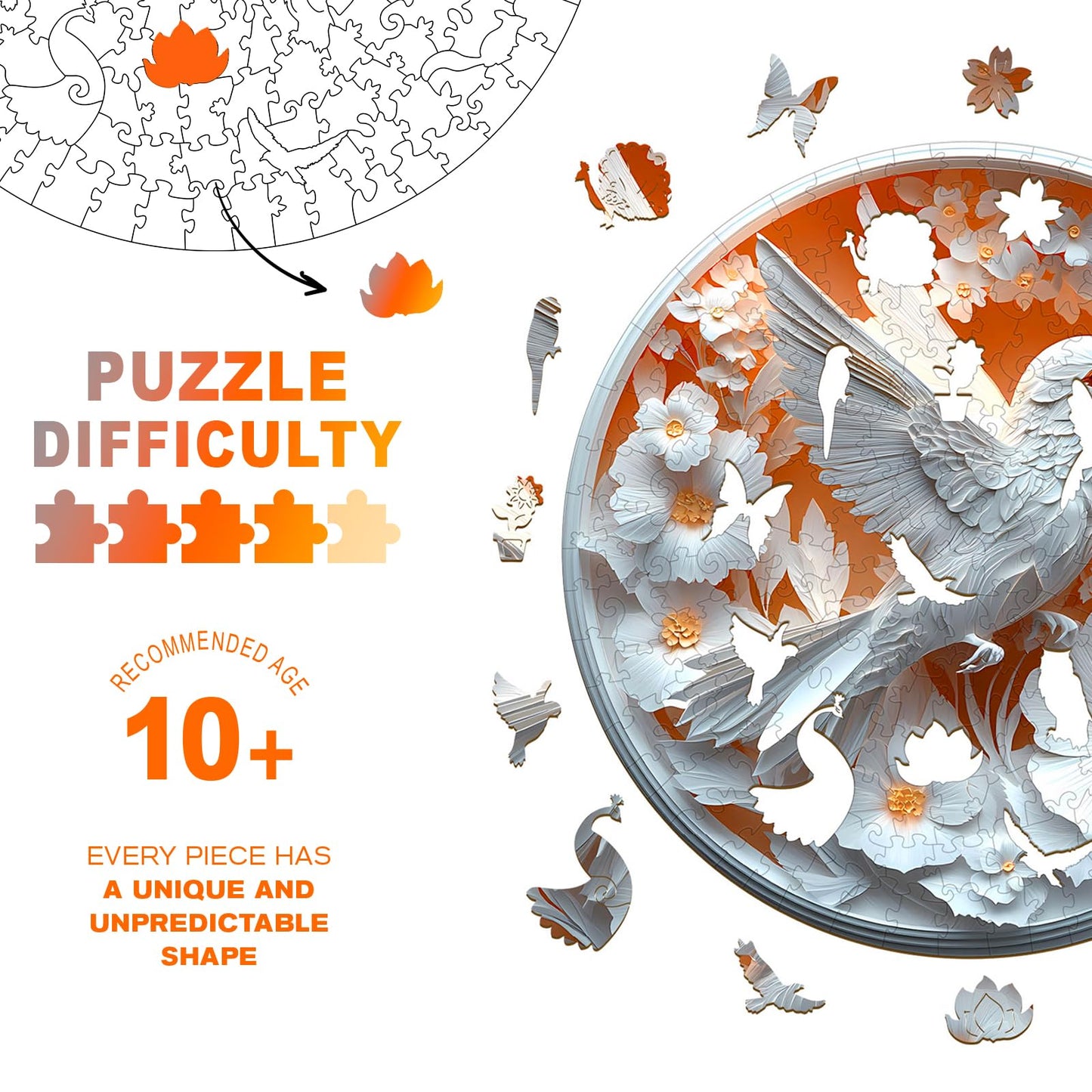 Wooden Puzzles for mature-themeds  Unique Animal Shaped Paper Hummingbird mature-themed Puzzle  3D Vision Wooden Jigsaw Puzzles mature-themed  Challenging Creative Gifts Family Games 13.4 * 13.4in 300pcs