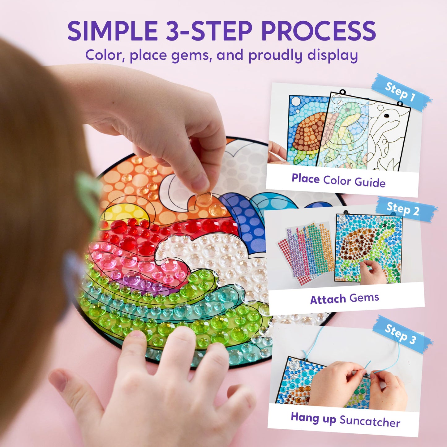 Klever Kits Diamond Art Kits for Kids, 4PCS Gem Painting Kit, Window Art Suncatchers Mosaic Kits Crafts for Girls Boy Birthday G