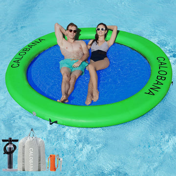 8ft Float Ring Inflatable Water Hammock Island with Mesh Tanning Pool Lounger Float for Adults Round Floating Mat Raft for Party