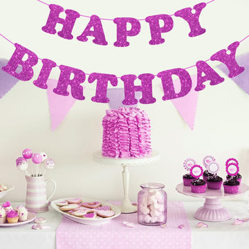 Glitter Purple Happy Birthday Banner Sign With Shiny Letters, Glitter Happy Birthday Bunting Banner Flag Garland For Kids Boys Baby Birthday Party Decorations Supplies