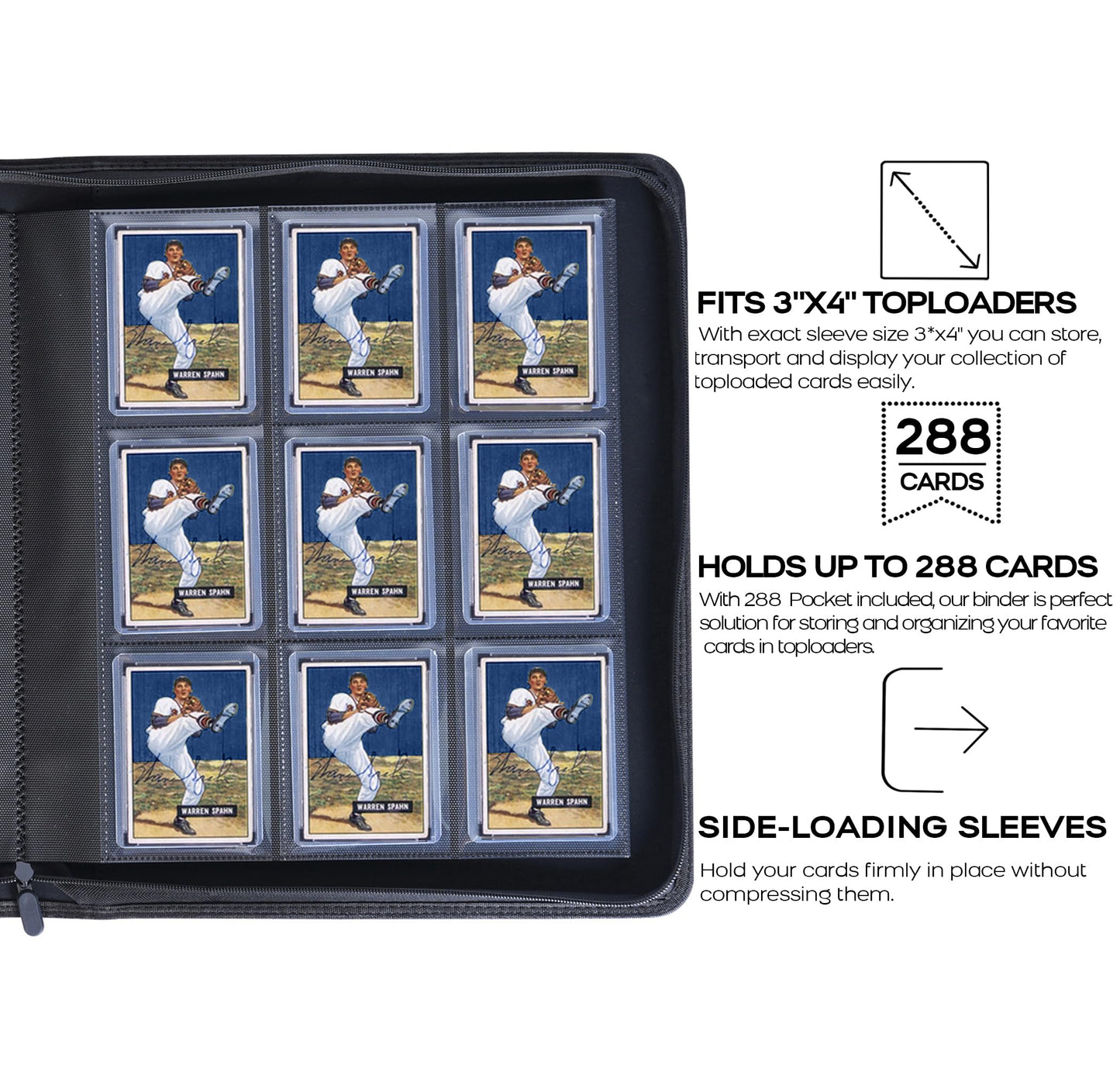 D DACCKIT Toploader Binder  Holds 288 Top Loaders - 9-Pocket Top Loader Binder for 3 x 4 Rigid Card Holders for Trading Cards or Sports Cards  Model A - Navy Blue