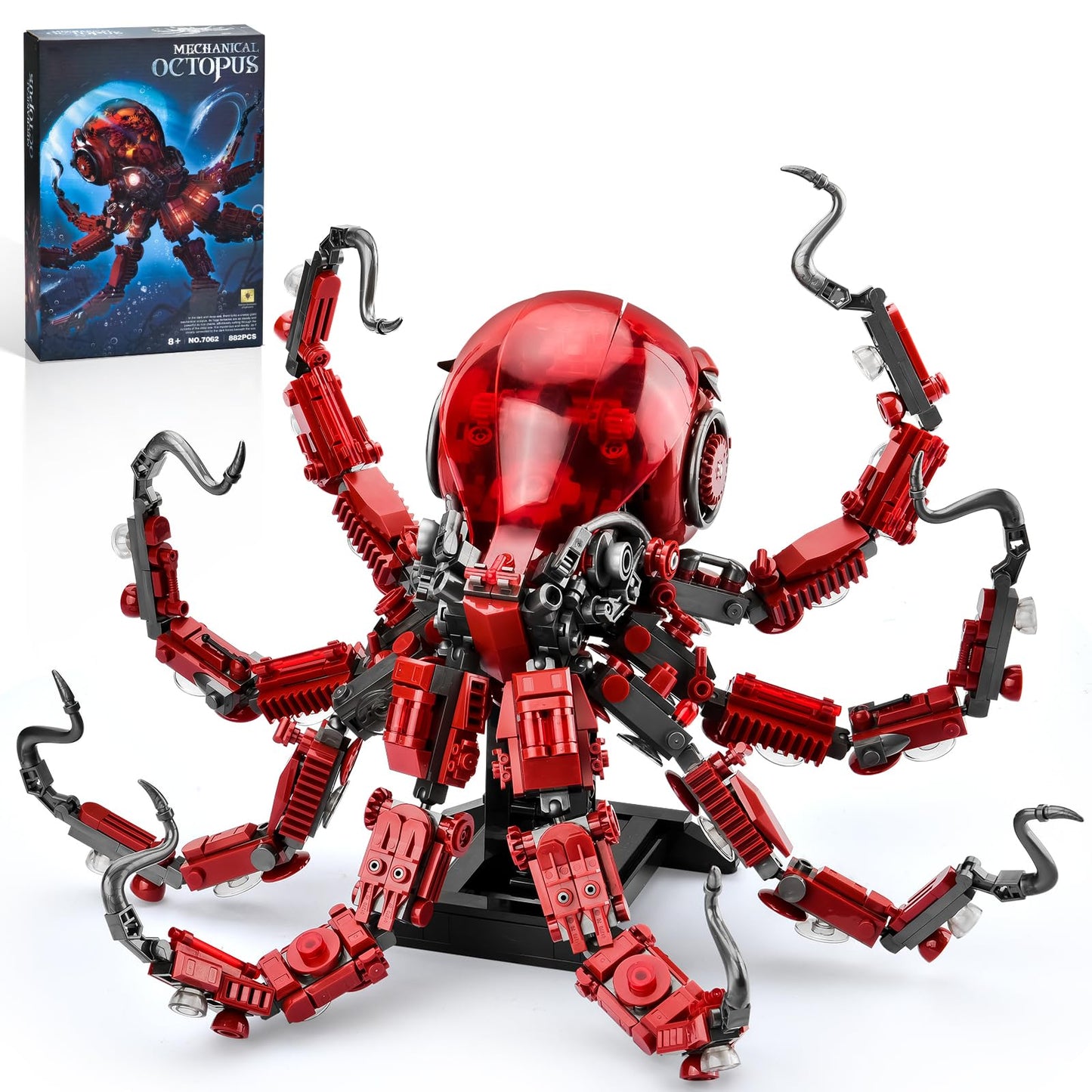 XITALAXU Mechanical Octopus Building Sets for mature-themed  Ocean Animal Collection Toy with Display Stand and Light  Home Office Decor and Idea Gift for Teen Boys 8+(882PCS)