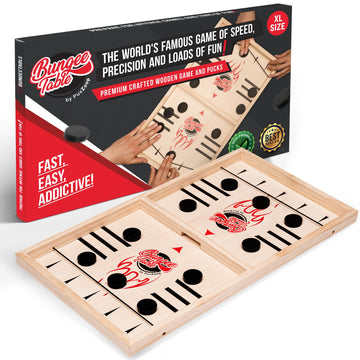 Bungee Table Fast Sling Puck Game - Xl Size - Test Your Speed And Accuracy With This Fast-Paced Wooden Air Hockey Board Game - F