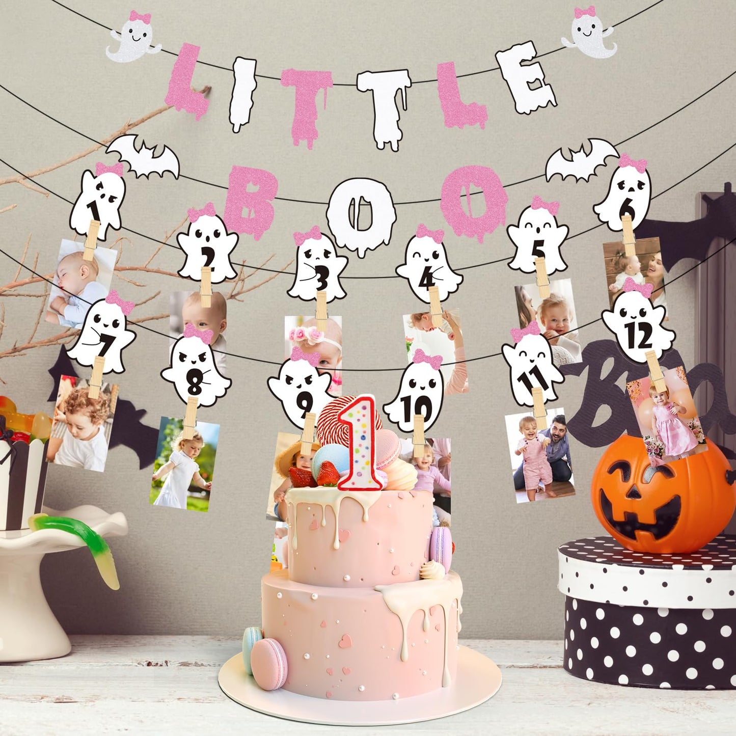 Halloween Ghost 1St Birthday Photo Banner Haning Ghost Birthday Photo Banner For Newborn To 12 Months Halloween Milestone Photog