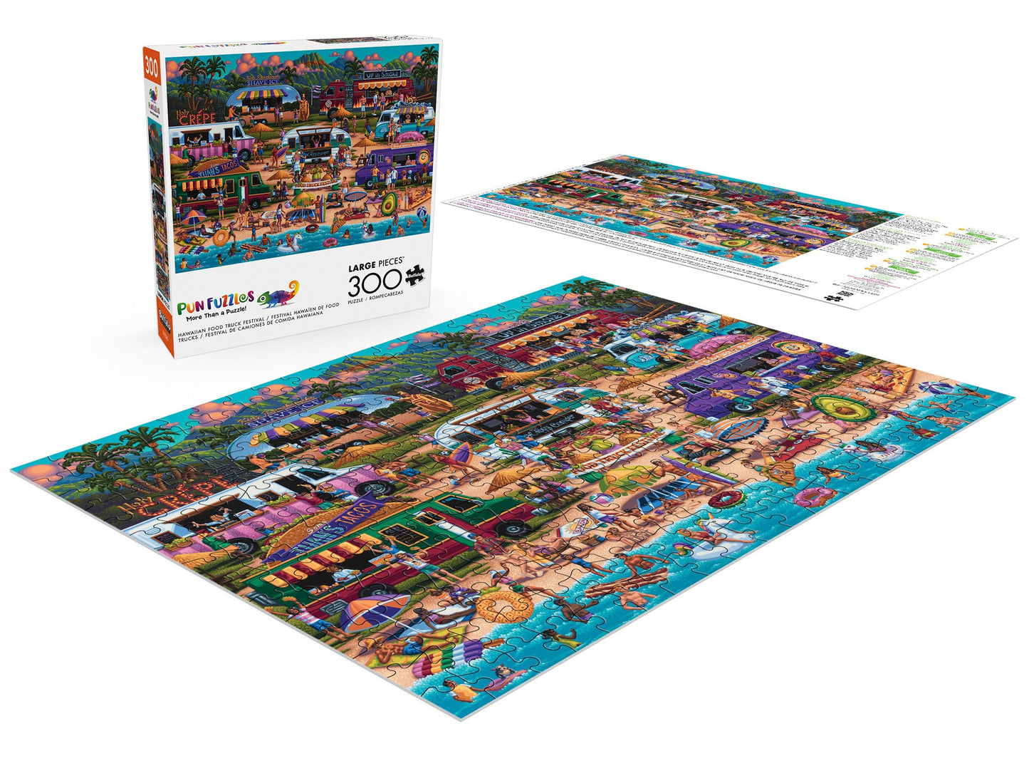 Buffalo Games Pun Fuzzles Hawaiian Food Truck Festival 300-Piece Jigsaw Puzzle - Large Multicolor - Challenging Fun for Game Nights