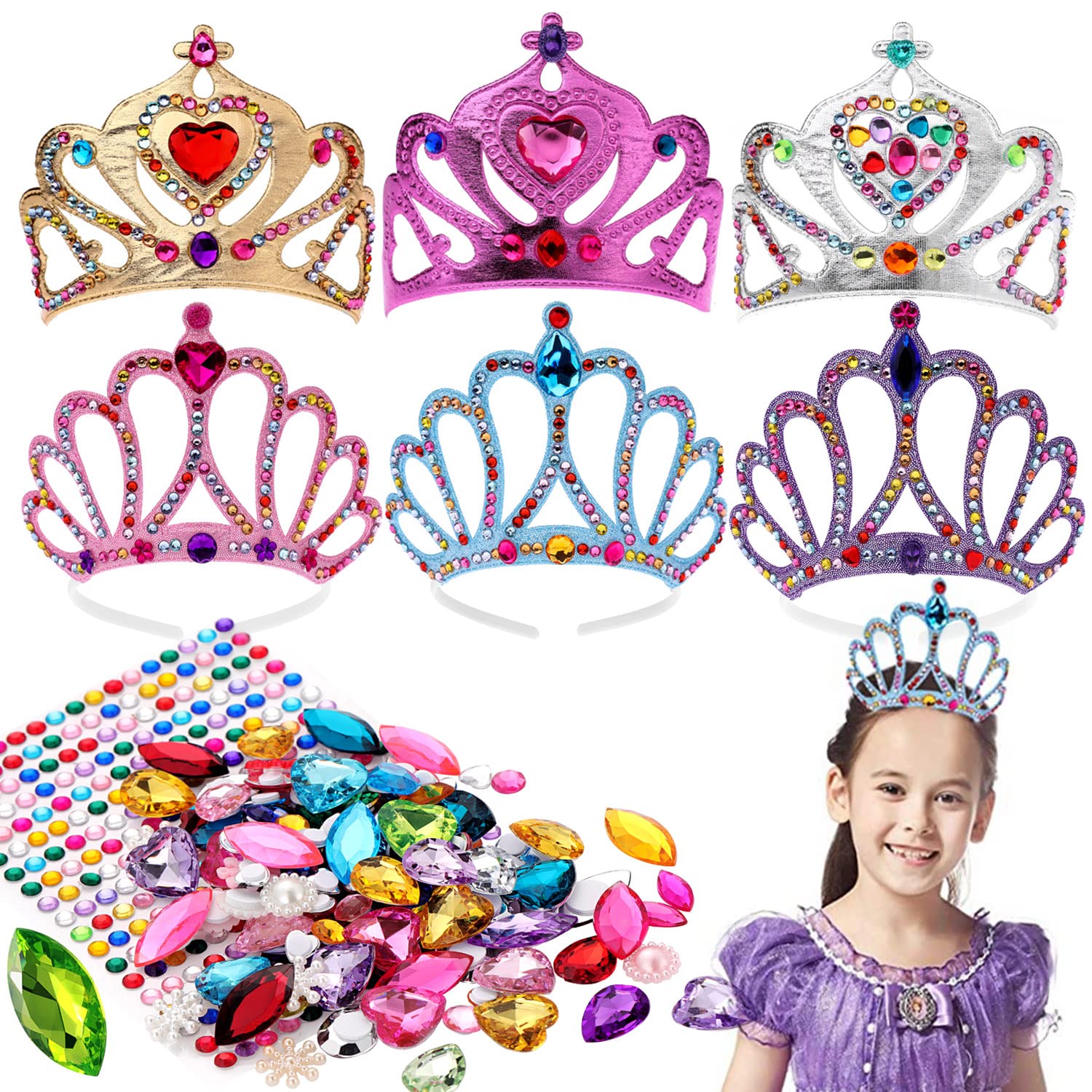 Richness DIY Party Crowns Foam Kids Tiaras Make Your Own Crowns with Jewel Stickers Party Favors for Kids Pack of 6