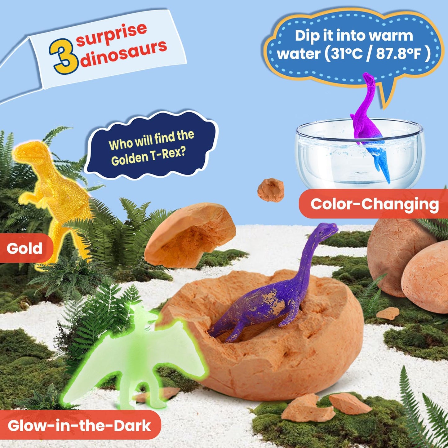 Zippytots Dino Eggs Excavation Dig Kit-12 Unique Dinosaur Eggs With Educational Learning Cards -Easter Eggs Stem Science Activit