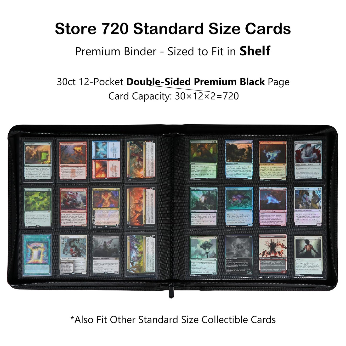 Rayvol enhanced 12-Pocket 720 Card Binder  Ringless Trading Card Album Folder - Side Loading UltraSonic-12720 Tech Zip Binder for TCG -Black