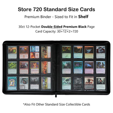 Rayvol enhanced 12-Pocket 720 Card Binder  Ringless Trading Card Album Folder - Side Loading UltraSonic-12720 Tech Zip Binder for TCG -Black