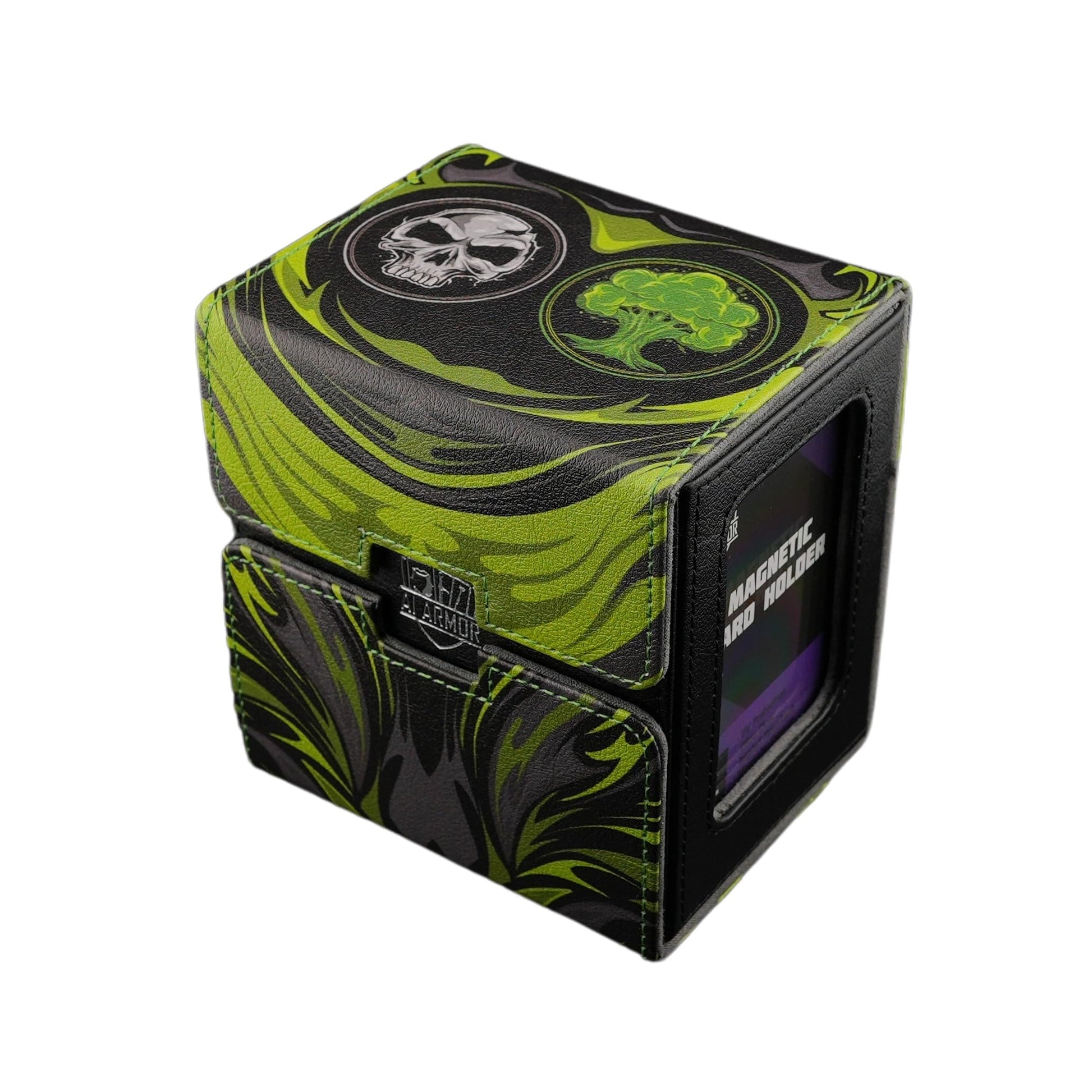 Ai protective covering MTG Commander 100+ Card Custom Art Deck Box With Storage (Green/Black)
