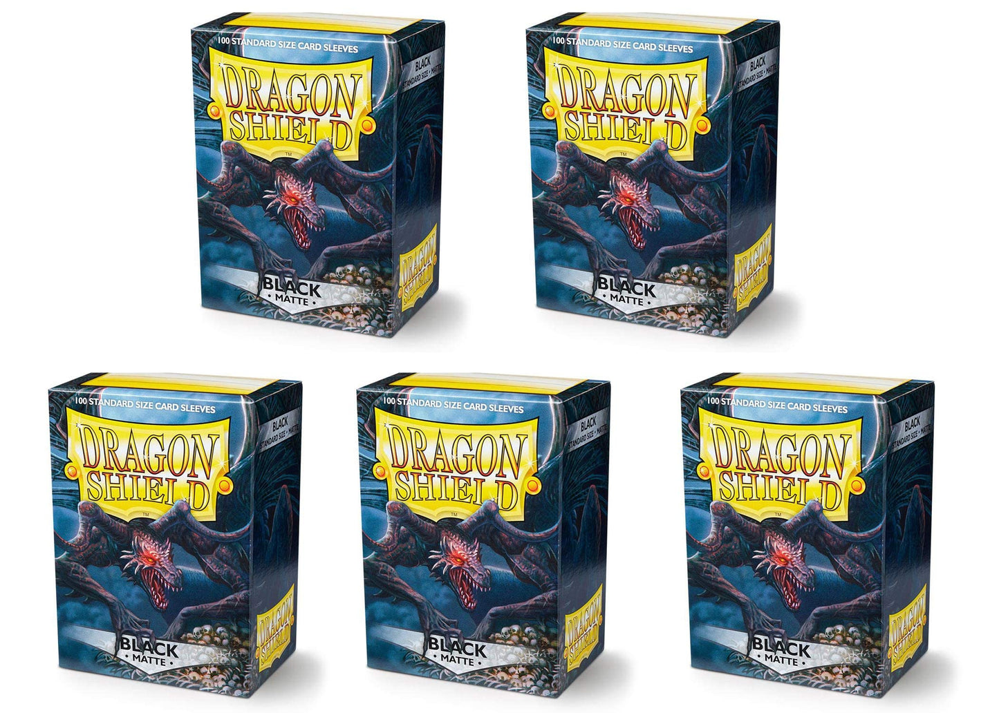 5 Packs Dragon Shield Matte Black Standard Size 100 Ct Card Sleeves Value Bundle!