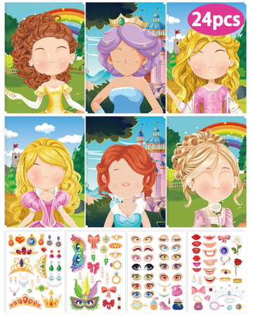 20 Pcs Make Your Own Princess Sticker Sheets For Kids With Princess Party Favors Face Stickers For Kids Crafts Activities Gift B