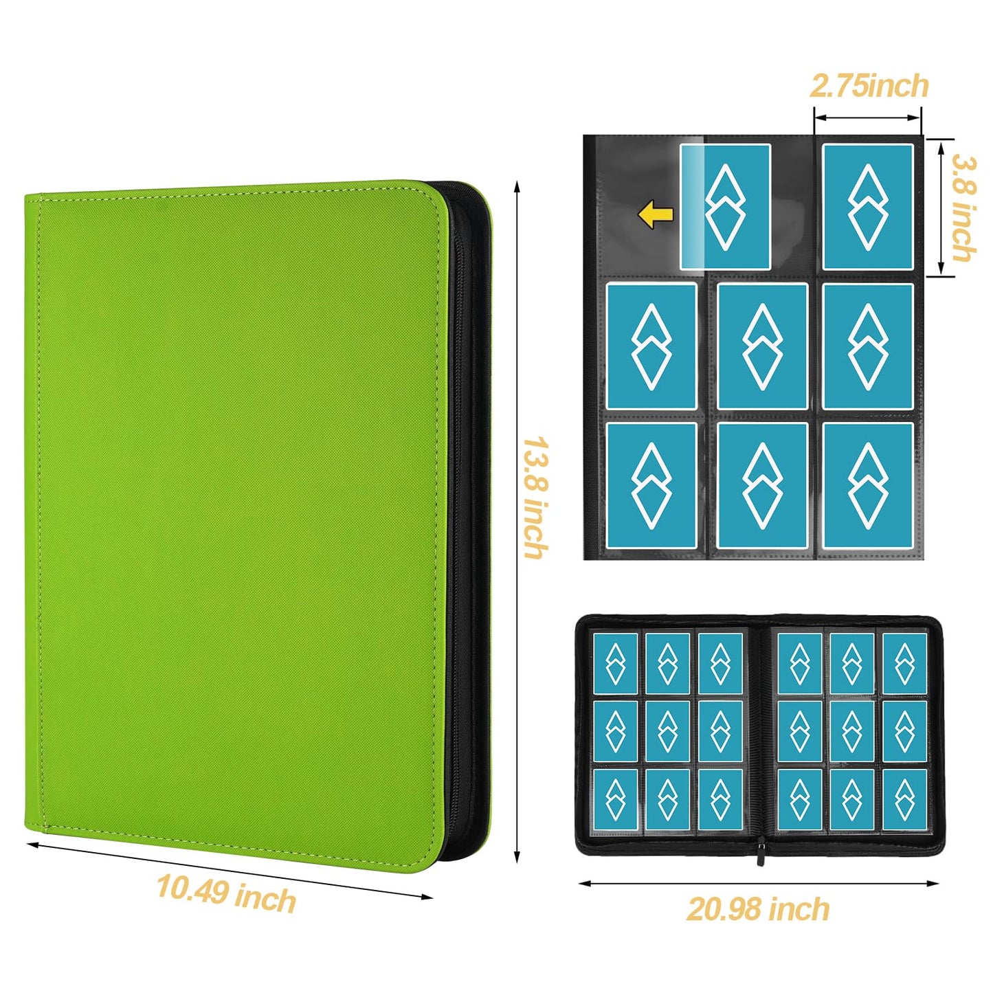 Trading Card Binder 9 Pocket  GERMUN PU Cover Card Binder for 360 Cards  enhanced Trading Card Holder Folders  Double Sided Pocket Card Album for MTG  TCG (Grass Green)