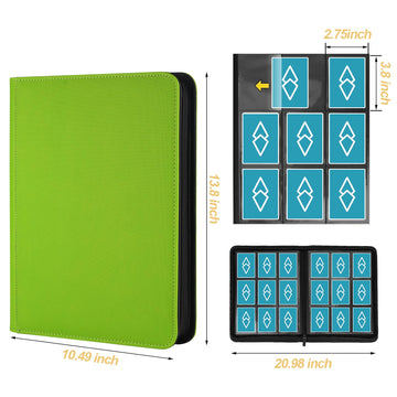 Trading Card Binder 9 Pocket  GERMUN PU Cover Card Binder for 360 Cards  enhanced Trading Card Holder Folders  Double Sided Pocket Card Album for MTG  TCG (Grass Green)