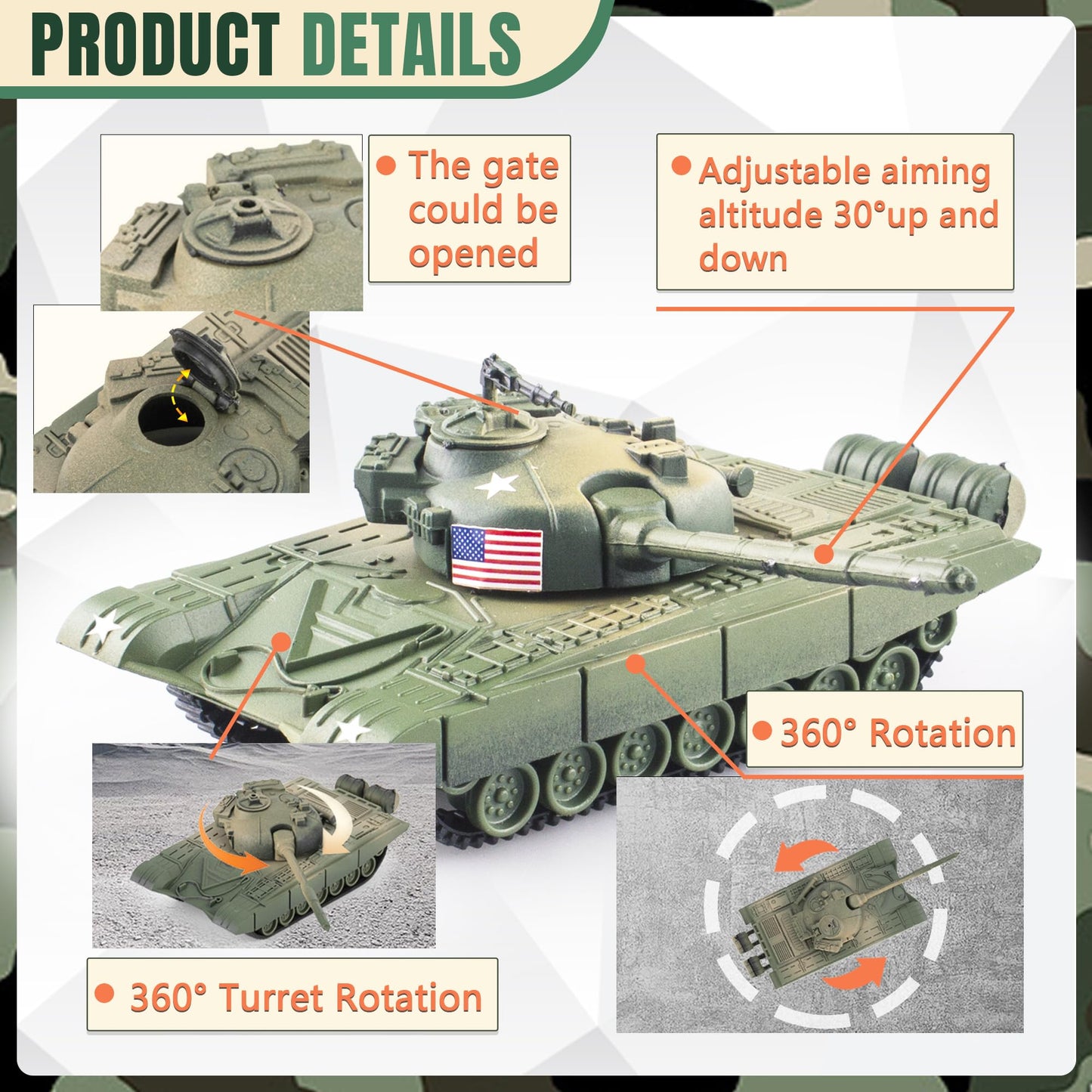 Maozyhomie 1:72 U.S Army Tank And Army Men Military Toys, 2Pc Us Tank-3 Models With 10Pc Toy Soldiers, Olive Drab Green Toys Pla