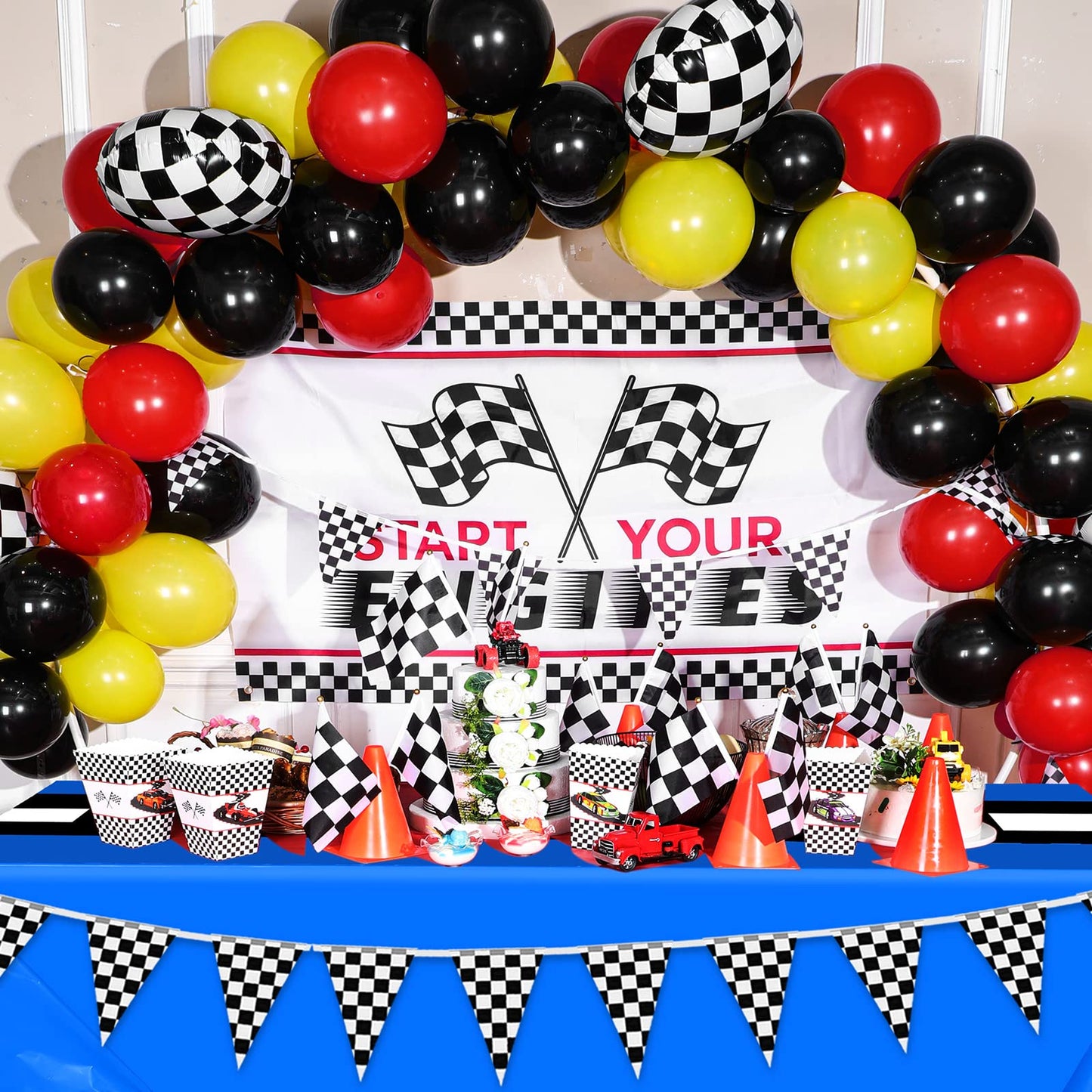 Irenare Car Birthday Party Supplies Racing Party Decorations Road Tablecloth Racetrack Table Runner Table Covers For Kids Boy Car Theme Birthday Party, 54 X 108 Inch (Blue Style,3 Sheets)
