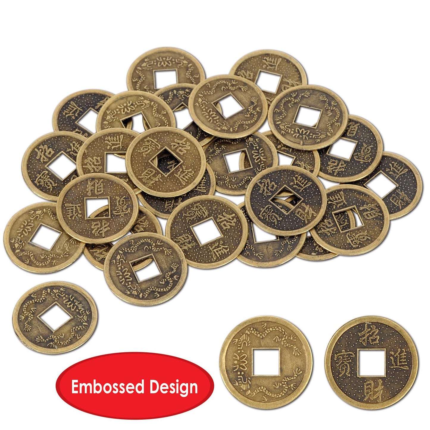 GeoFossils Authentic Chinese Good Luck Coins, Gold Plastic, 1 Inch, Model 57856, 25 Coins in Package