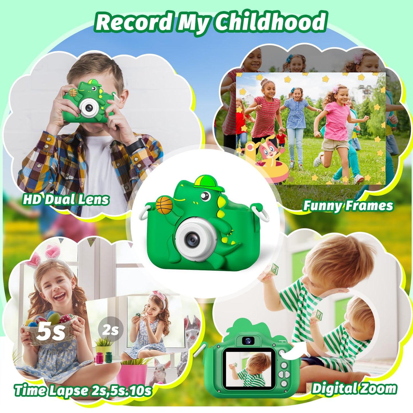 Kids Camera Toy, Masterbee Dinosaur Toys Camera For Kids Age 3-12, Christmas/Birthday Gifts For Boys And Girls, 1080P Hd Kids Di