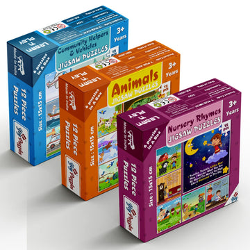 Yey Animals, Nursery Rhymes and Community Helpers Jigsaw Puzzles for Kids | Pack of 3 Puzzle Boxes  Set of 18 Educational Puzzl