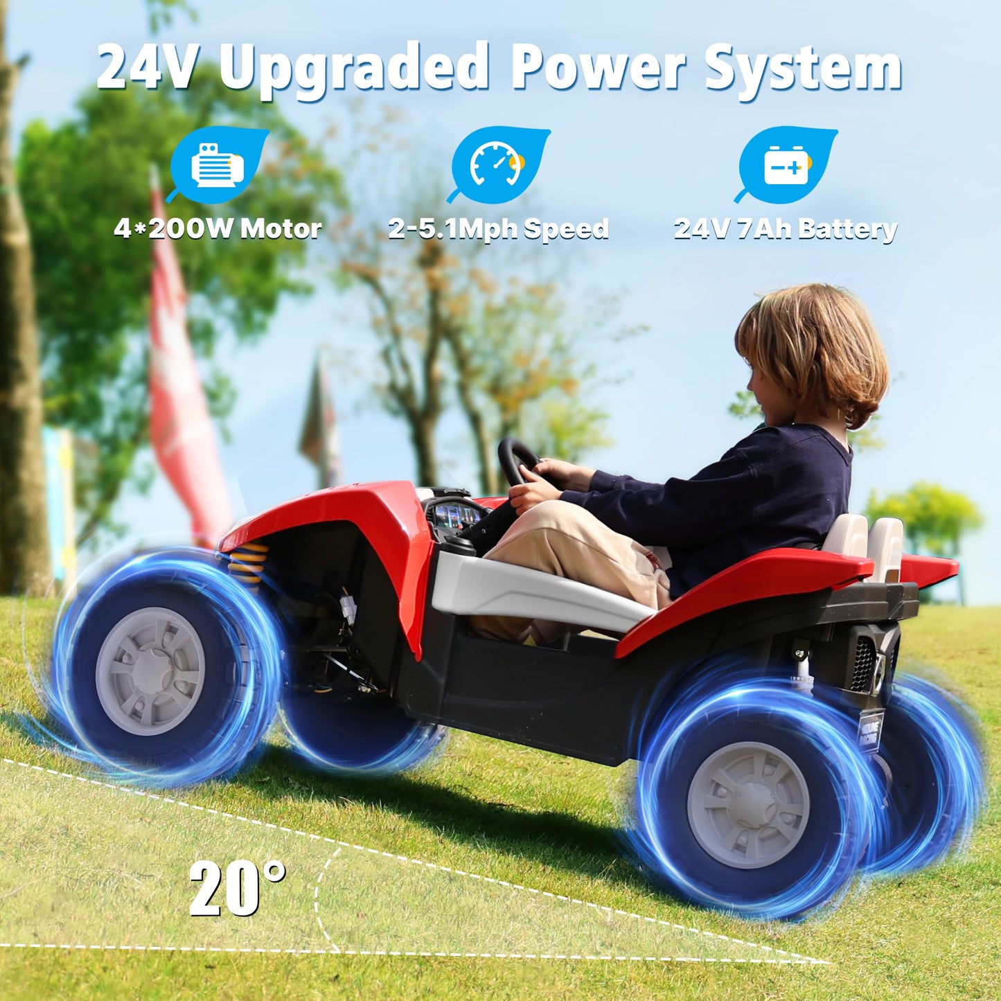 ANPABO 24V Ride on Toys for Big Kids, 4x200W 2 Seater Ride On Truck w/Parent Remote, Max 5.1 MPH, EVA Tires, Spacious Seat, 4-Wh