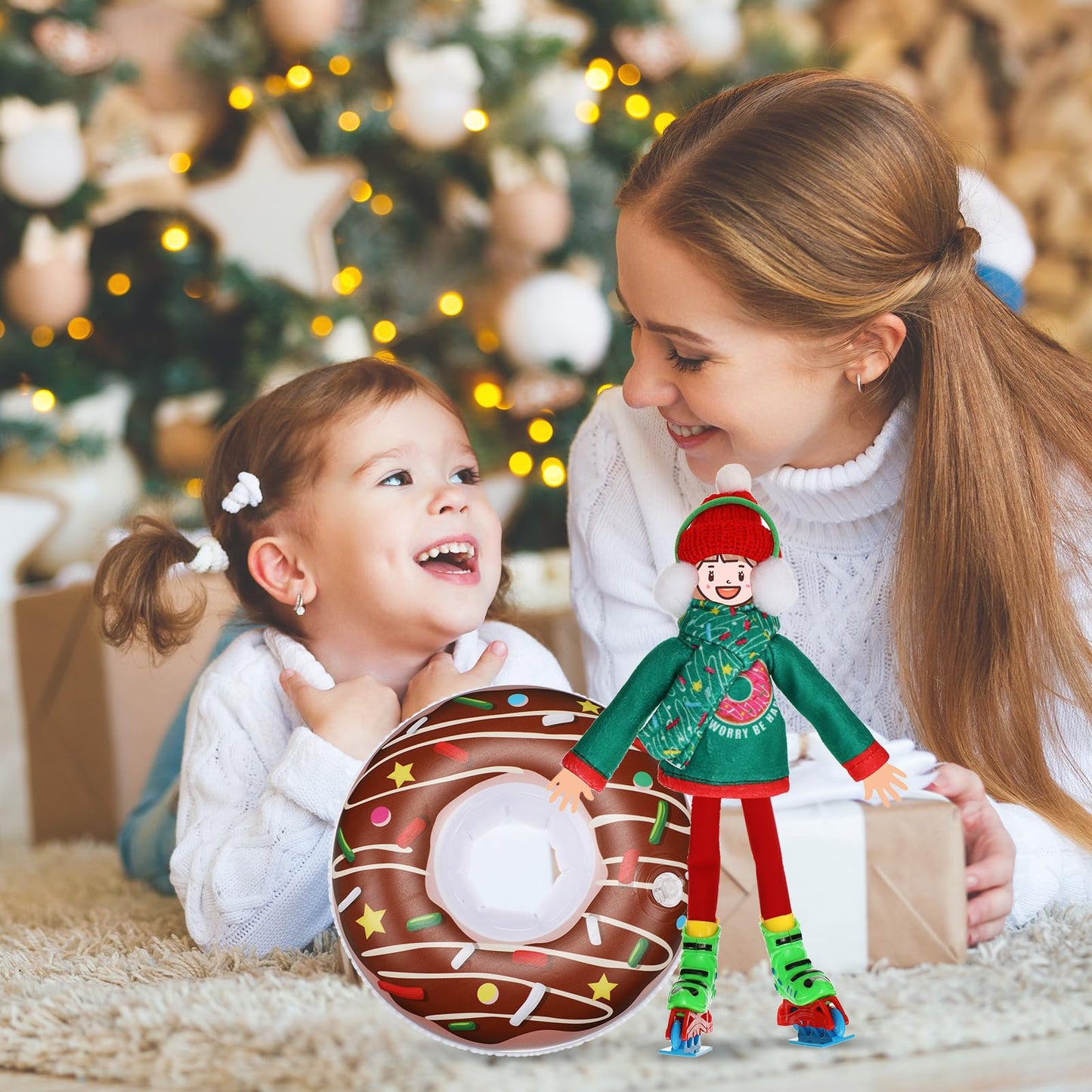 Jenaai 9 Pcs Christmas Elf Doll Accessories Set Christmas Elf Clothing Includes Inflatable Snow Tube, Ear Muffs, Scarf, Sweater,