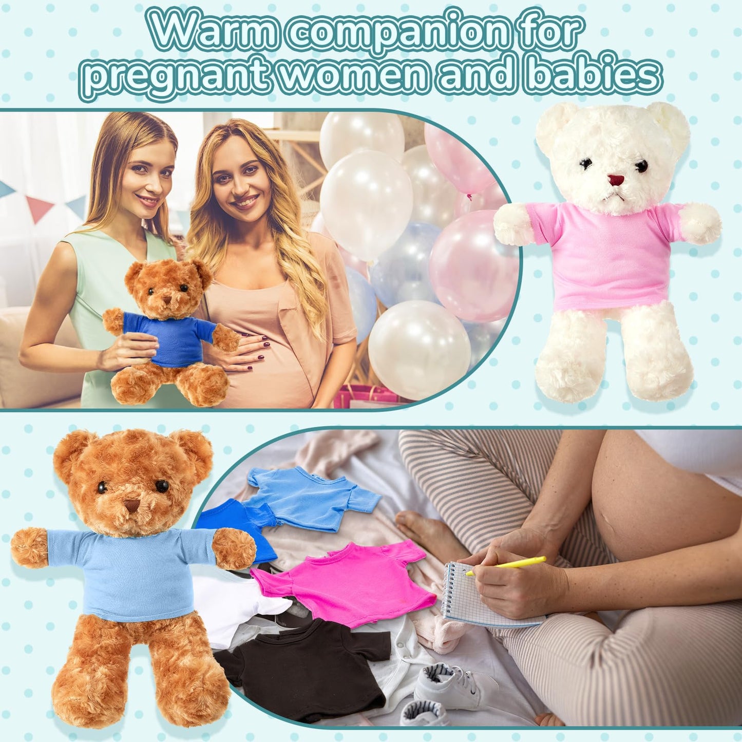 Jecery 8 Pcs Bear Clothes Tee Bear Colorful Tee Shirt Fit 14-18 Inches Bears Sublimation Stuffed Animal Clothes Cute Tiny Clothes Diy Bear Toy Make Your Own Plush Doll Clothes (Dark)