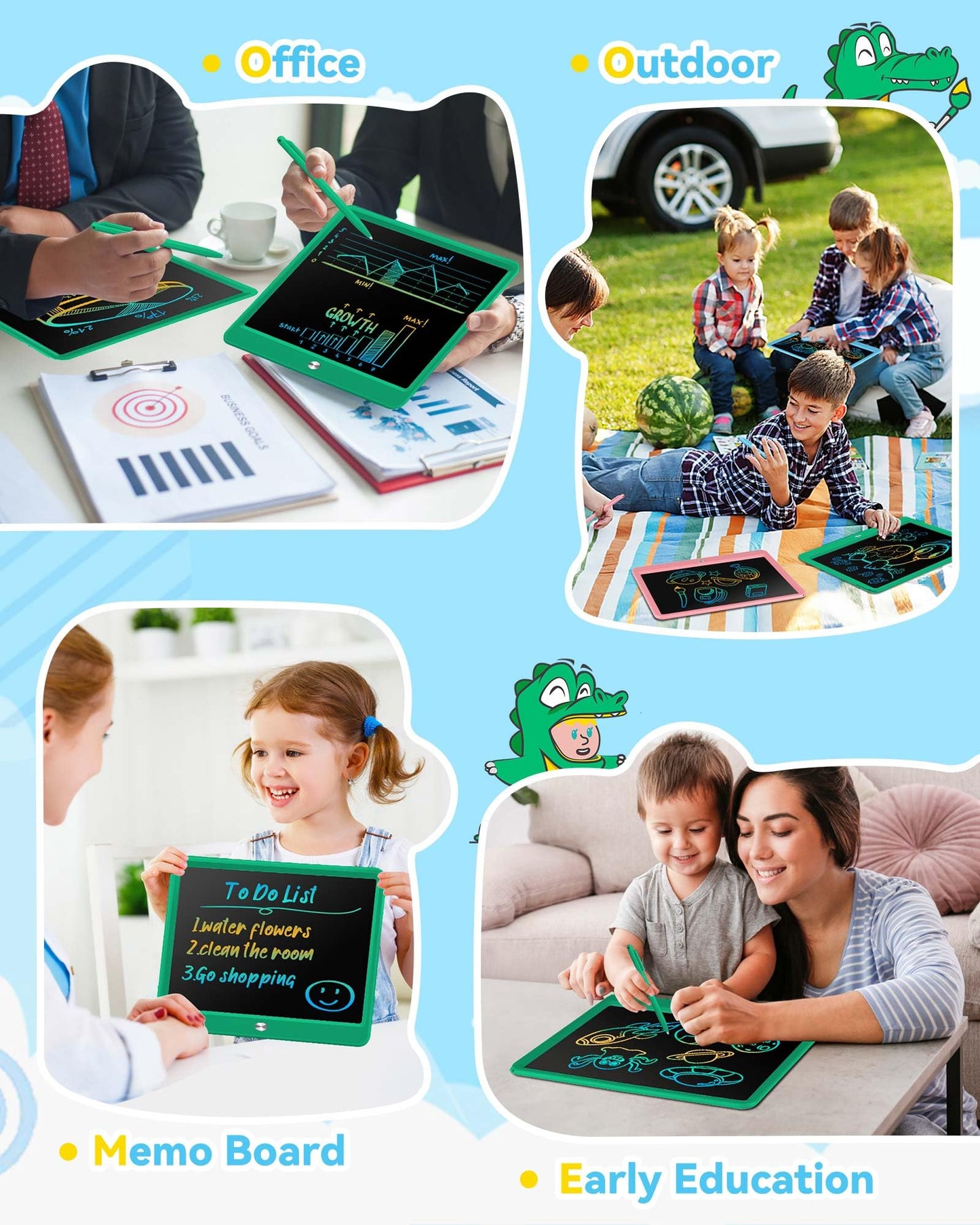 KOKODI 12 Inch Green LCD Writing Tablet, Erasable Doodle Board for Kids & Adults, Ideal for Travel, School, and Birthday Gifts