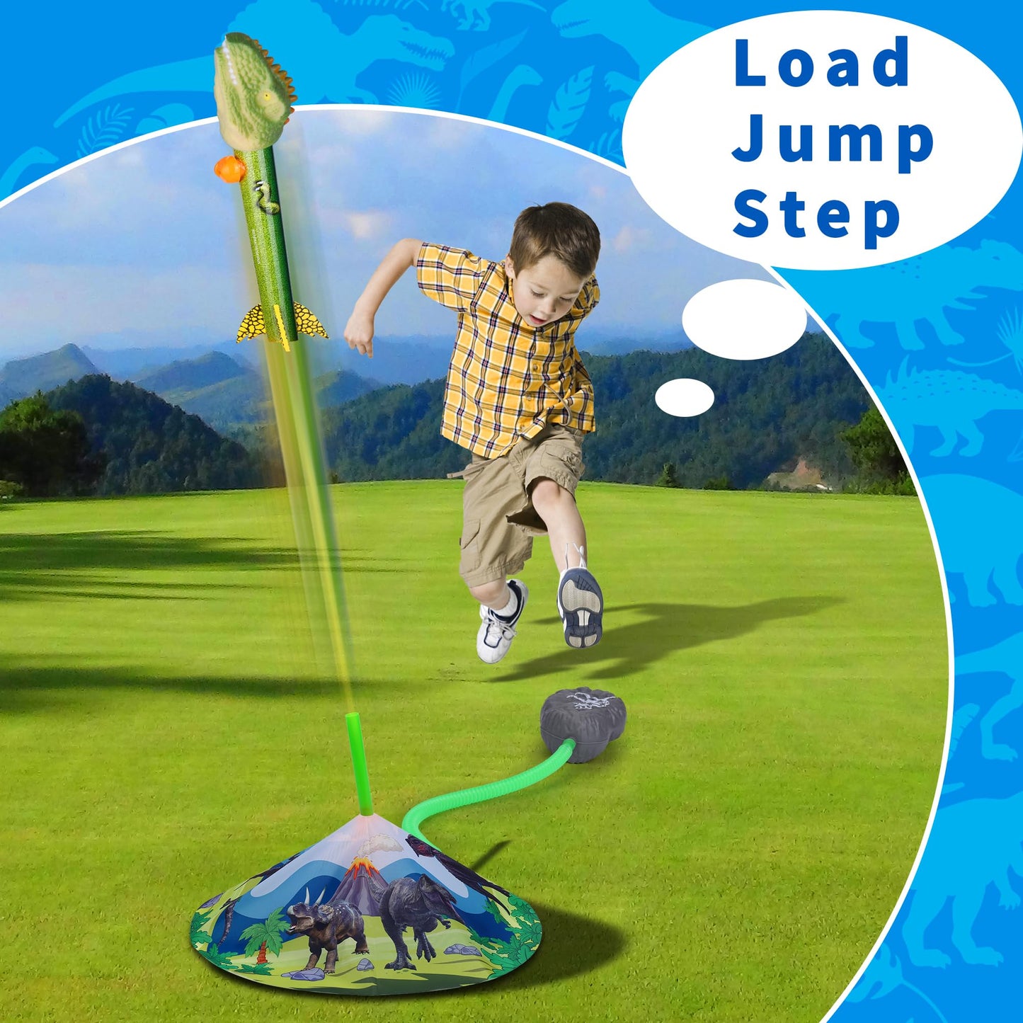 Gizzjoy Dinosaur Toy Rocket Launcher For Kids - Launch Up To 100 Ft, 4 Rockets, Outdoor Outside Toys For Kids, Dinosaur Toys, Bi
